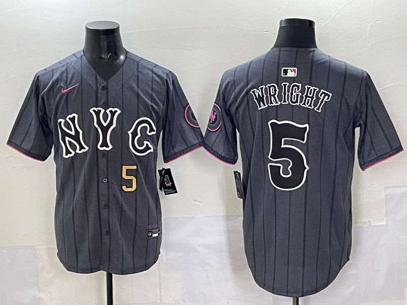 Men 2025 New York Mets #5 Wright Grey Game Nike MLB Jersey style 02